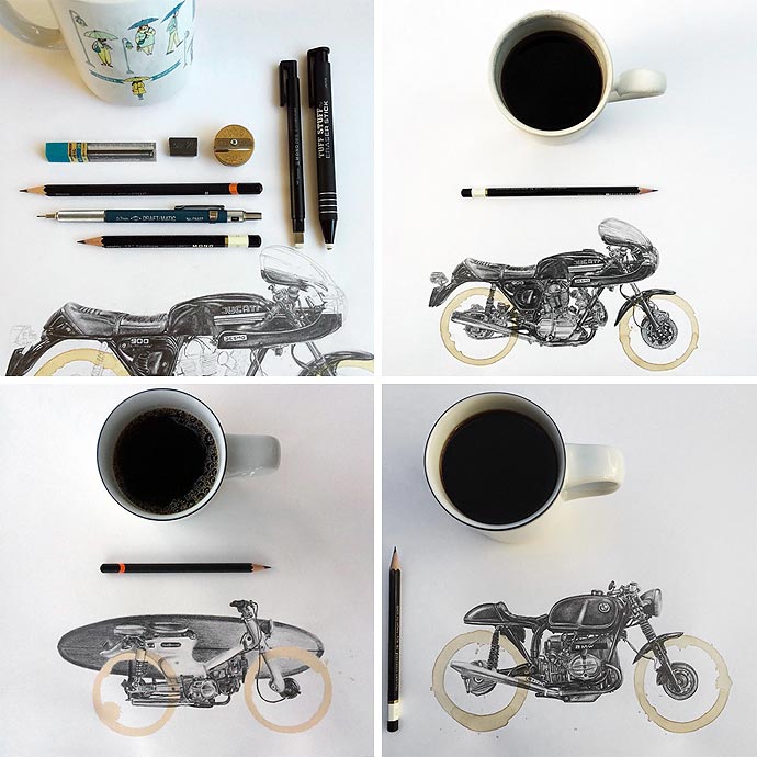 Кофе и колёса - графика художника из Калифорнии Carter Asmann