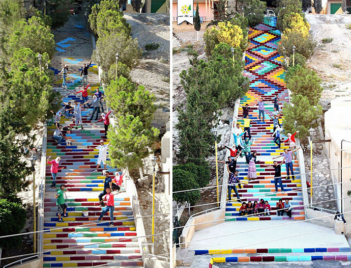 Сирийские студенты из группы Jood раскрасили самую длинную лестницу города