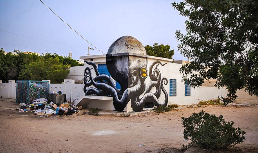 Осьминоги в пустыне : Работы уличного художника ROA в Тунисе