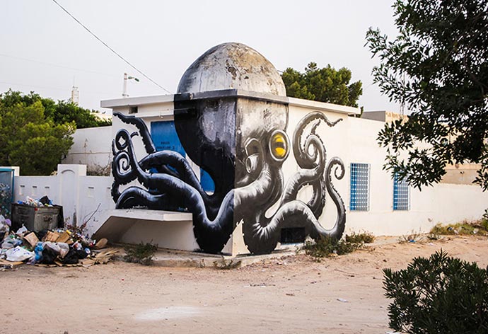 Работы уличного художника ROA в Тунисе