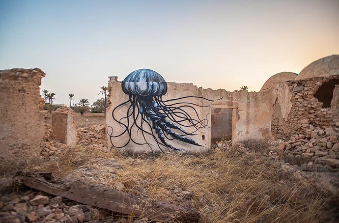 Работы уличного художника ROA в Тунисе
